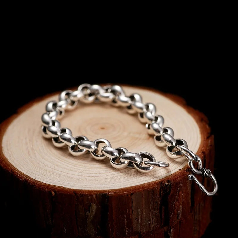 Pure Silver Bright Simple Circle Round Buckle Bracelet 925 Sterling Silver Jewelry 8/10mm Classical Chain Bracelets Man Woman
