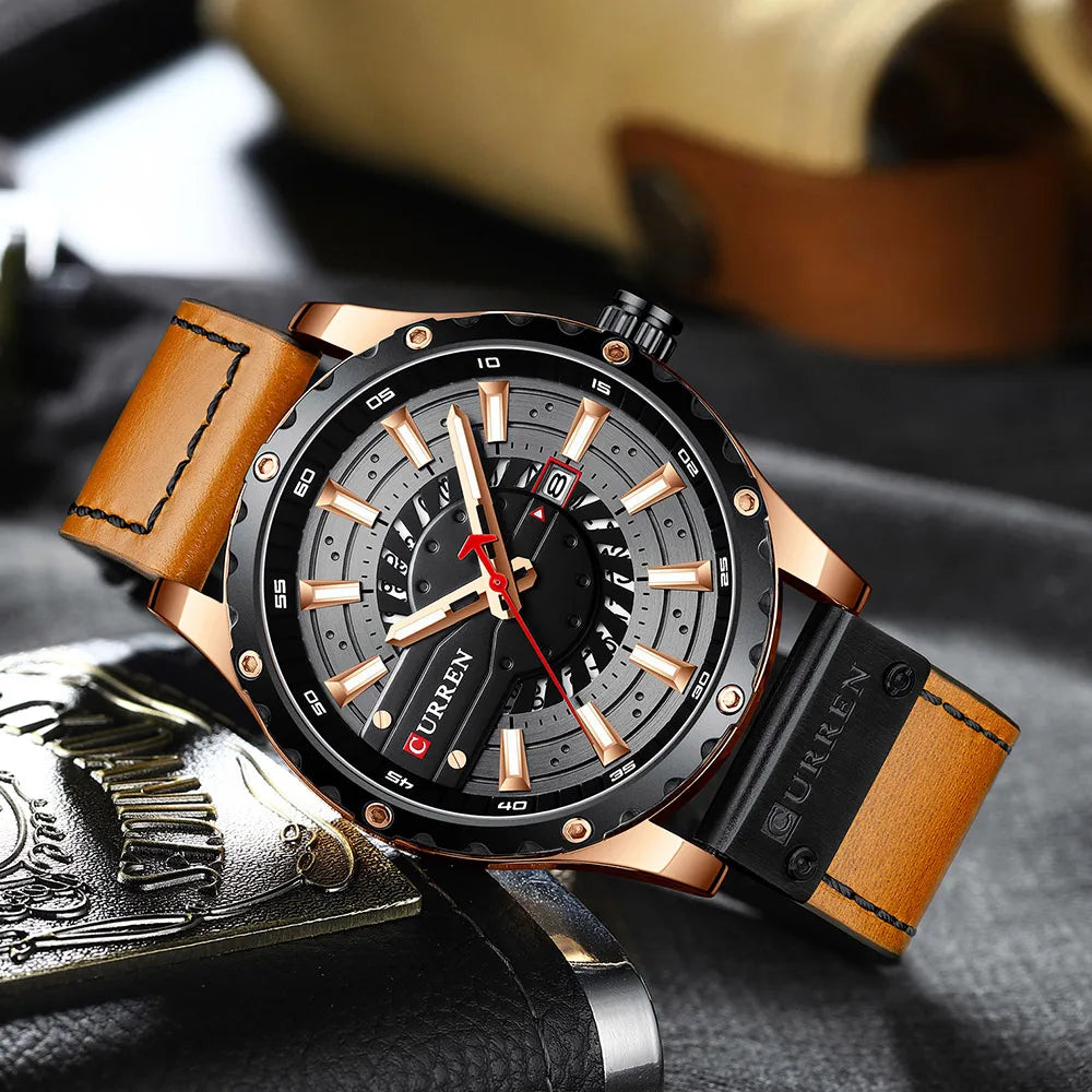 CURREN Mens Watches Top Brand Luxury Casual Quartz Leather Wristwatches Business Male Clock with Date and Luminous hands