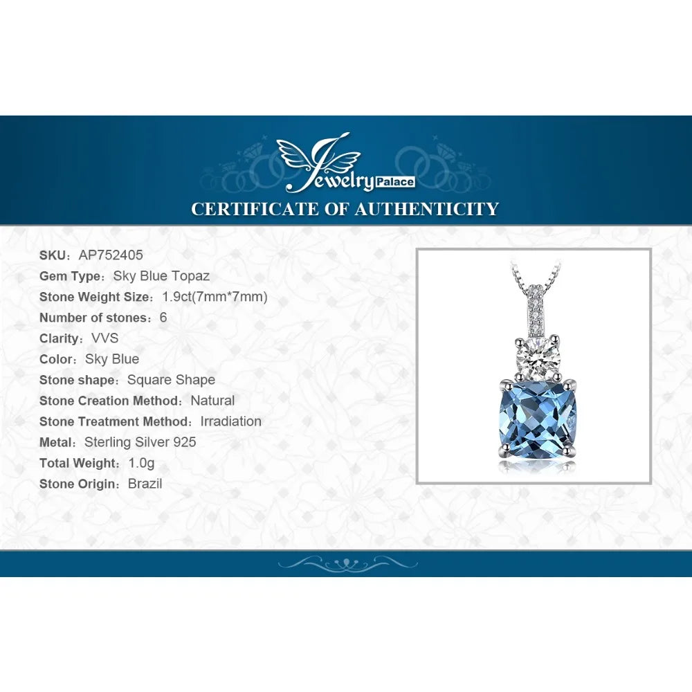JewelryPalace 1.9ct Natural Sky Blue Topaz 925 Sterling Silver Pendant Necklace for Women No Chain Yellow Gold Rose Gold Plated