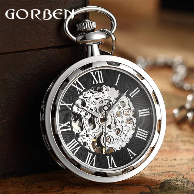 Vintage Watch Necklace Steampunk Skeleton Mechanical Fob Chain Pocket Watches Roman Number Clock Pendant Hand-winding Men Women