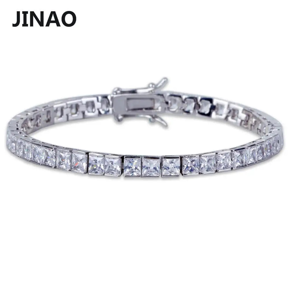 JINAO 1 Row 6mm Hip Hop Bracelet Gold Color Plated Micro Pave AAA Cubic Zirconia Iced Out Bling Box Chain Bracelet Men's Gift