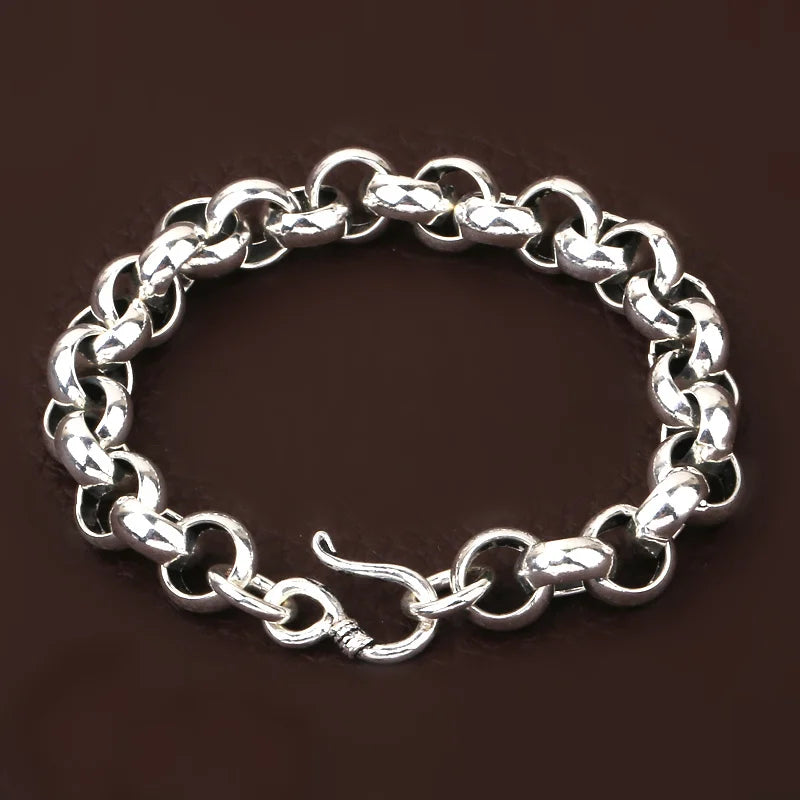 Pure Silver Bright Simple Circle Round Buckle Bracelet 925 Sterling Silver Jewelry 8/10mm Classical Chain Bracelets Man Woman