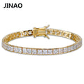 JINAO 1 Row 6mm Hip Hop Bracelet Gold Color Plated Micro Pave AAA Cubic Zirconia Iced Out Bling Box Chain Bracelet Men's Gift