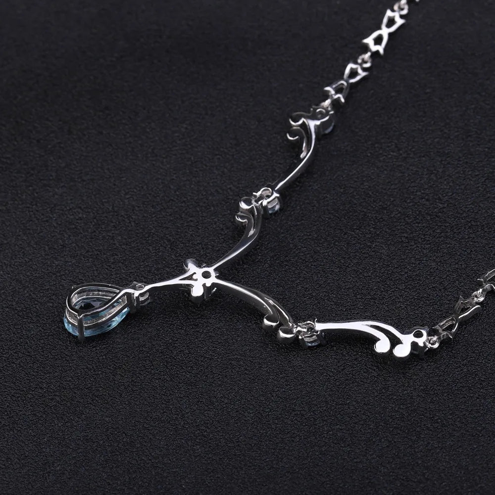 GEM'S BALLET 5.31Ct Natural Sky Blue Topaz Gemstone Pendant Necklace for Women Luxury 925 Sterling Silver Vintage Fine Jewelry