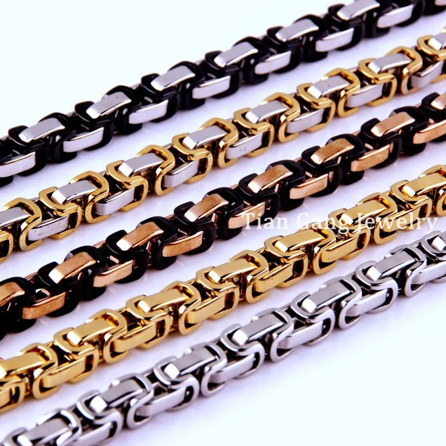 4/5/8mm Silver Tone/Gold Tone/Black/Rose Gold Tone Stainless Steel Byzantine Link Chain Necklace for Men Women
