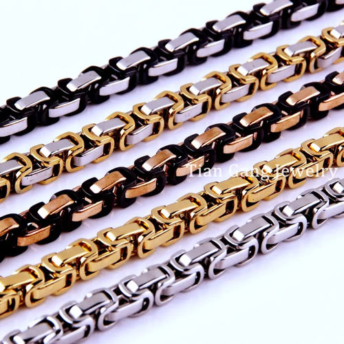4/5/8mm Silver Tone/Gold Tone/Black/Rose Gold Tone Stainless Steel Byzantine Link Chain Necklace for Men Women