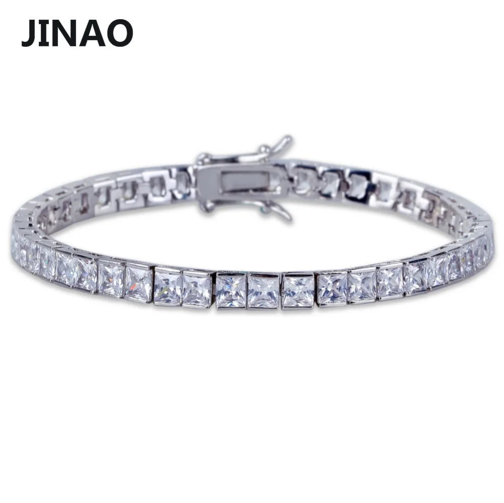 JINAO 1 Row 6mm Hip Hop Bracelet Gold Color Plated Micro Pave AAA Cubic Zirconia Iced Out Bling Box Chain Bracelet Men's Gift