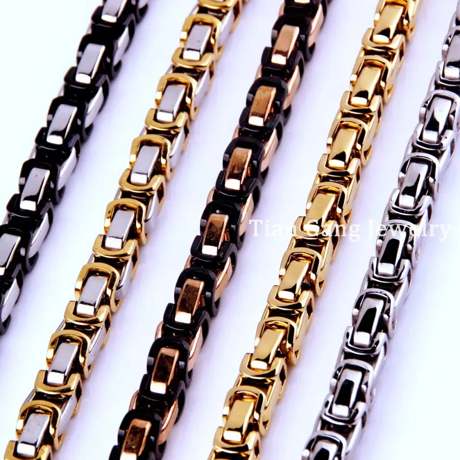 4/5/8mm Silver Tone/Gold Tone/Black/Rose Gold Tone Stainless Steel Byzantine Link Chain Necklace for Men Women