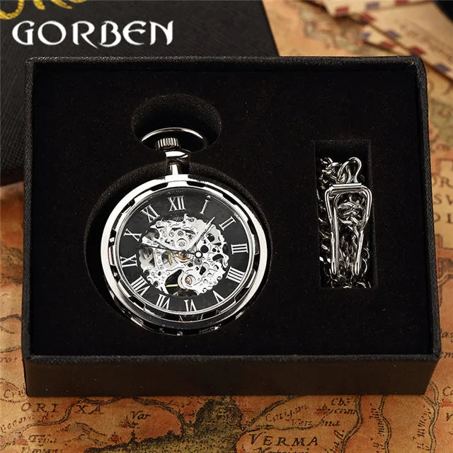 Vintage Watch Necklace Steampunk Skeleton Mechanical Fob Chain Pocket Watches Roman Number Clock Pendant Hand-winding Men Women