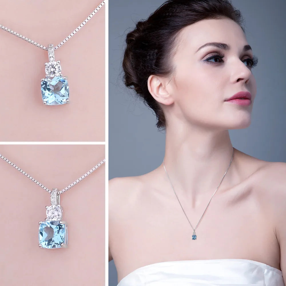 JewelryPalace 1.9ct Natural Sky Blue Topaz 925 Sterling Silver Pendant Necklace for Women No Chain Yellow Gold Rose Gold Plated