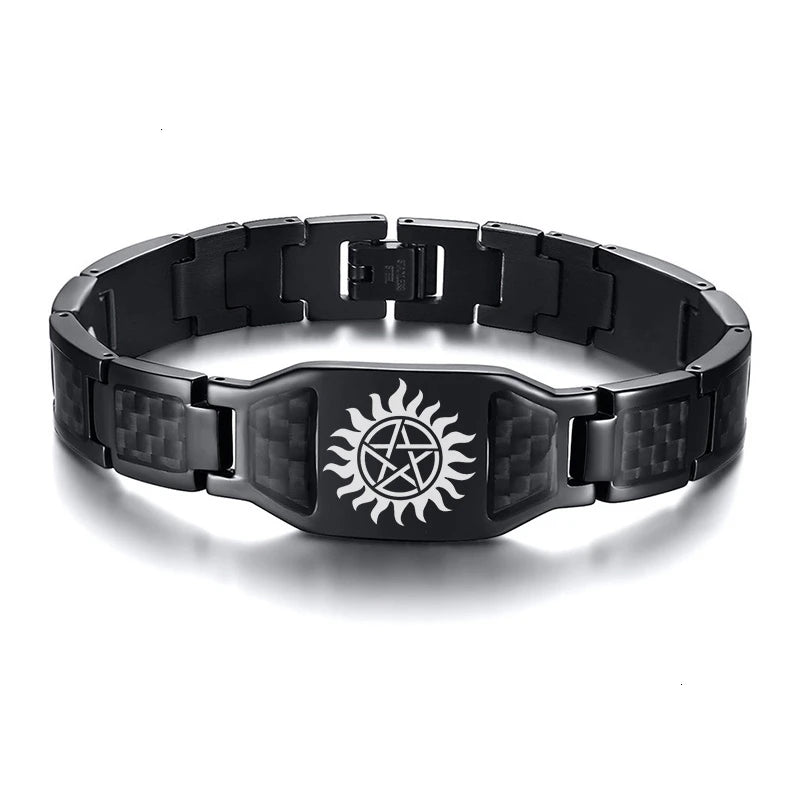 Vnox Personalize Mens Stylish Scorpion Cross Shield Images Chain Bracelets with Unique Carbon Fiber Custom Jewelry Gifts for Him