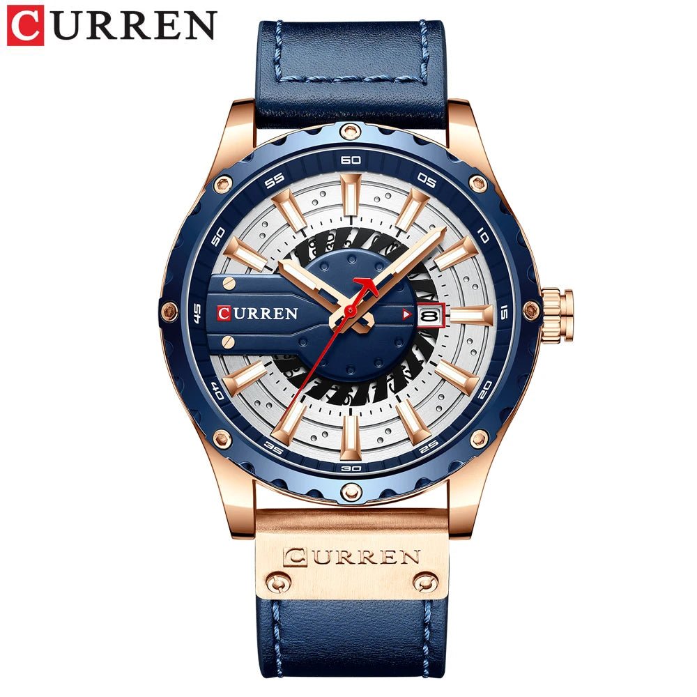 CURREN Mens Watches Top Brand Luxury Casual Quartz Leather Wristwatches Business Male Clock with Date and Luminous hands