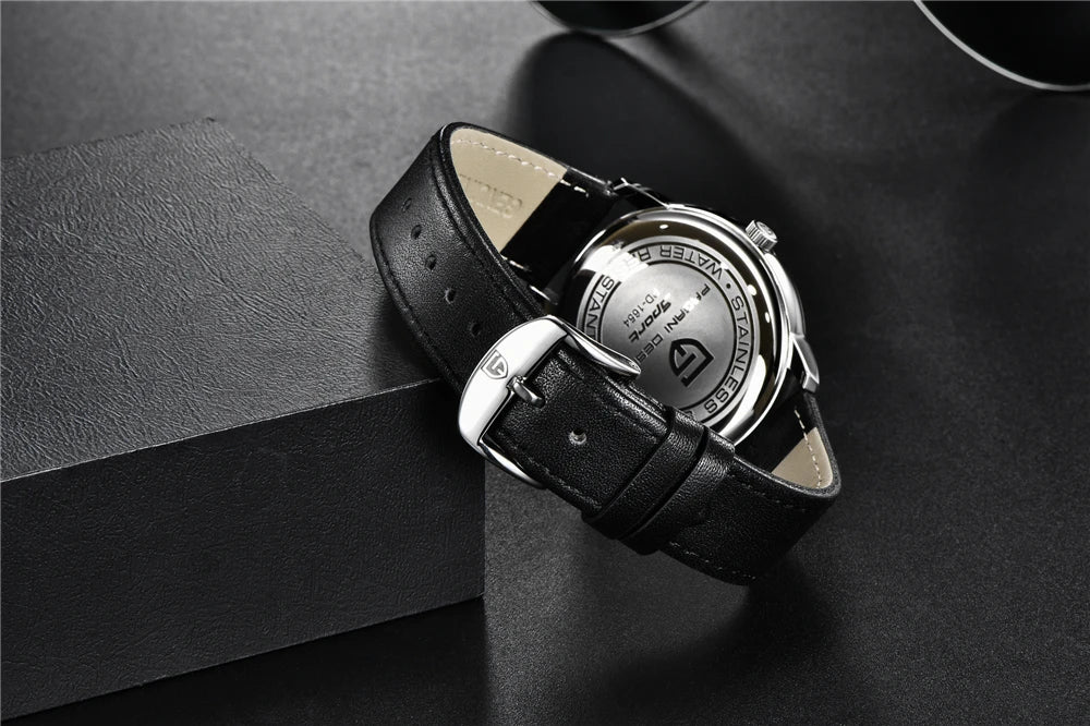 PAGNI DESIGN Mens Quartz Watches Mens Fashion Business Clock Waterproof Leather Sports Watch Men Luxury Brand Gold Wristwatches