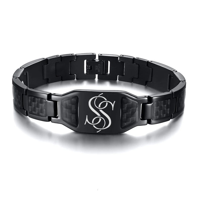 Vnox Personalize Mens Stylish Scorpion Cross Shield Images Chain Bracelets with Unique Carbon Fiber Custom Jewelry Gifts for Him
