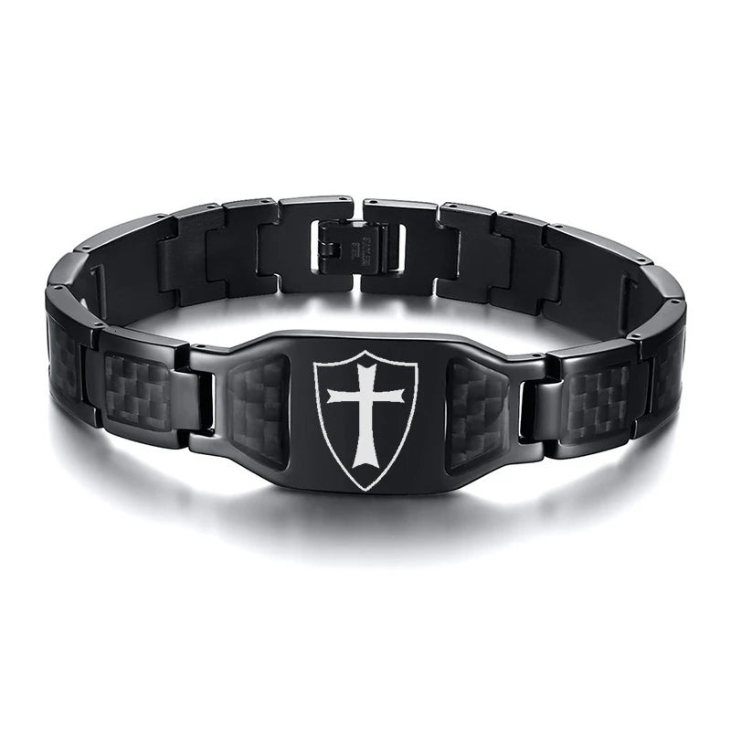 Vnox Personalize Mens Stylish Scorpion Cross Shield Images Chain Bracelets with Unique Carbon Fiber Custom Jewelry Gifts for Him