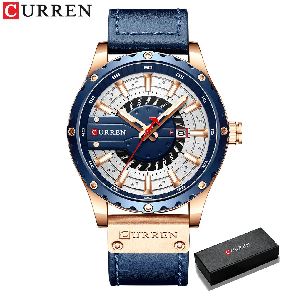 CURREN Mens Watches Top Brand Luxury Casual Quartz Leather Wristwatches Business Male Clock with Date and Luminous hands