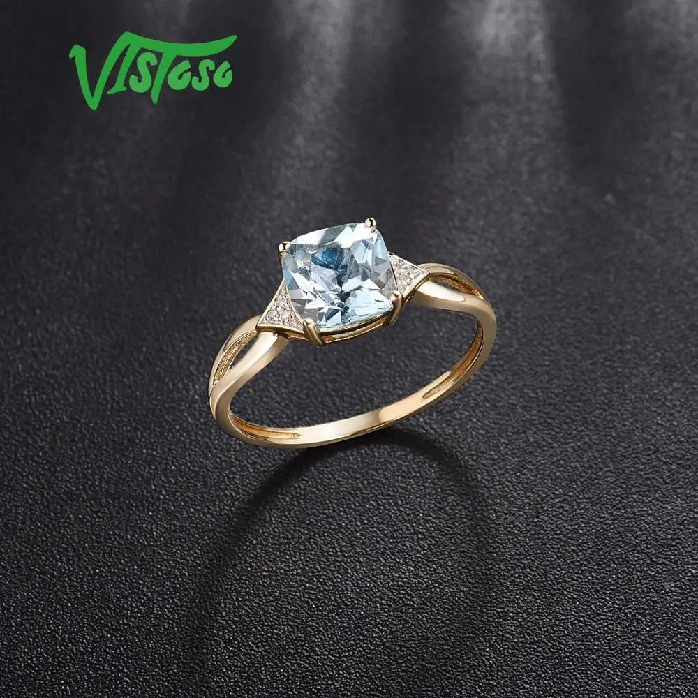 VISTOSO Authentic 14K 585 Yellow White Gold Ring For Women Diamond Sky Blue Topaz Citrine Delicate Anniversary Gift Fine Jewelry