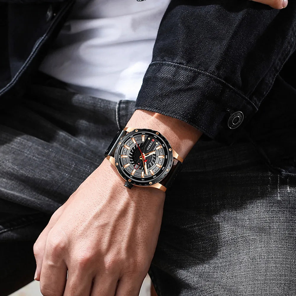 CURREN Mens Watches Top Brand Luxury Casual Quartz Leather Wristwatches Business Male Clock with Date and Luminous hands