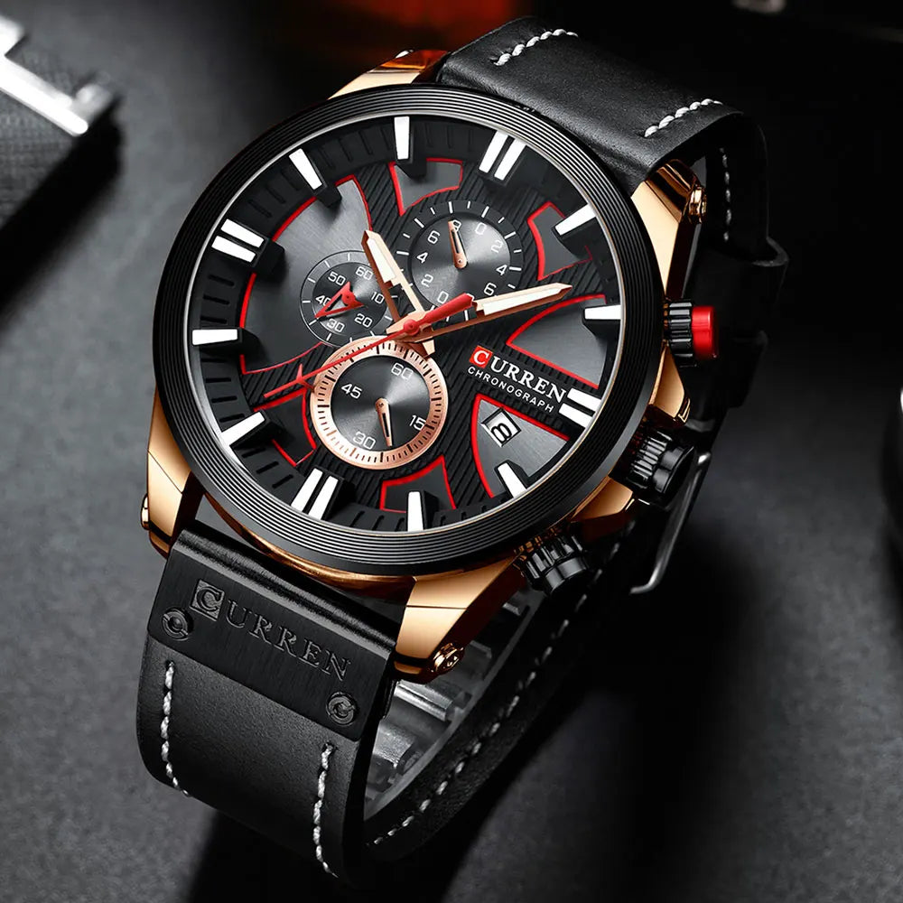 CURREN Brand Chronograph Sports Men's Watch Quartz Clock Leather Men's Luminous Watch Calendar Clock Relogio Masculino