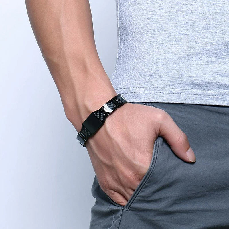 Vnox Personalize Mens Stylish Scorpion Cross Shield Images Chain Bracelets with Unique Carbon Fiber Custom Jewelry Gifts for Him