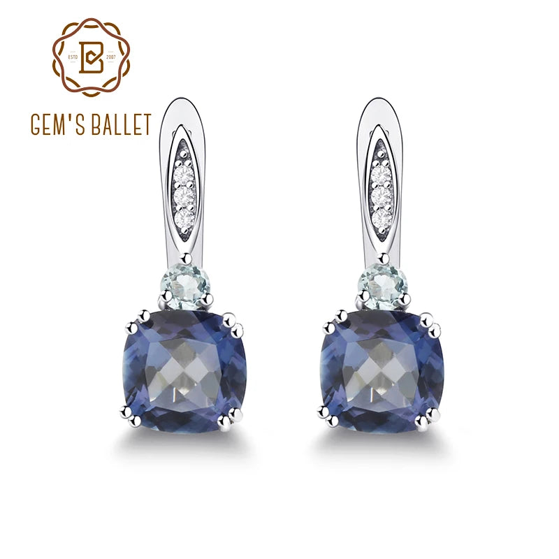 Gem's Ballet 4.44Ct Natural Iolite Blue Mystic Quartz Sky Blue Topaz Clip Earrings 925 Sterling Silver Fine Jewelry For Women