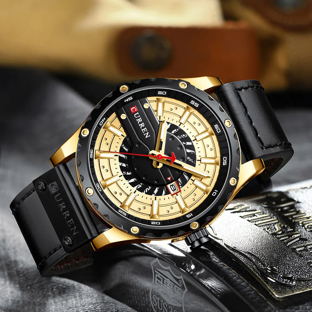 CURREN Mens Watches Top Brand Luxury Casual Quartz Leather Wristwatches Business Male Clock with Date and Luminous hands