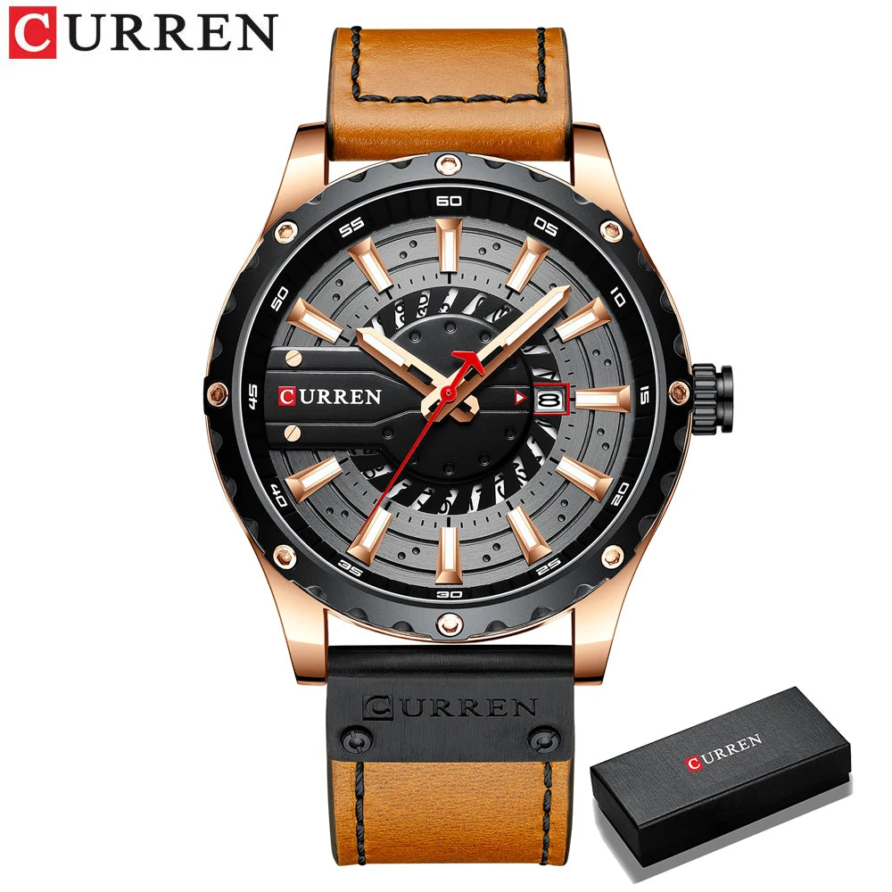 CURREN Mens Watches Top Brand Luxury Casual Quartz Leather Wristwatches Business Male Clock with Date and Luminous hands