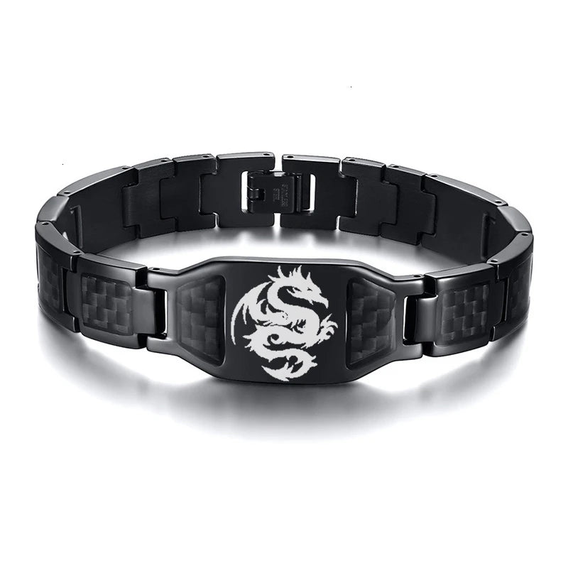 Vnox Personalize Mens Stylish Scorpion Cross Shield Images Chain Bracelets with Unique Carbon Fiber Custom Jewelry Gifts for Him