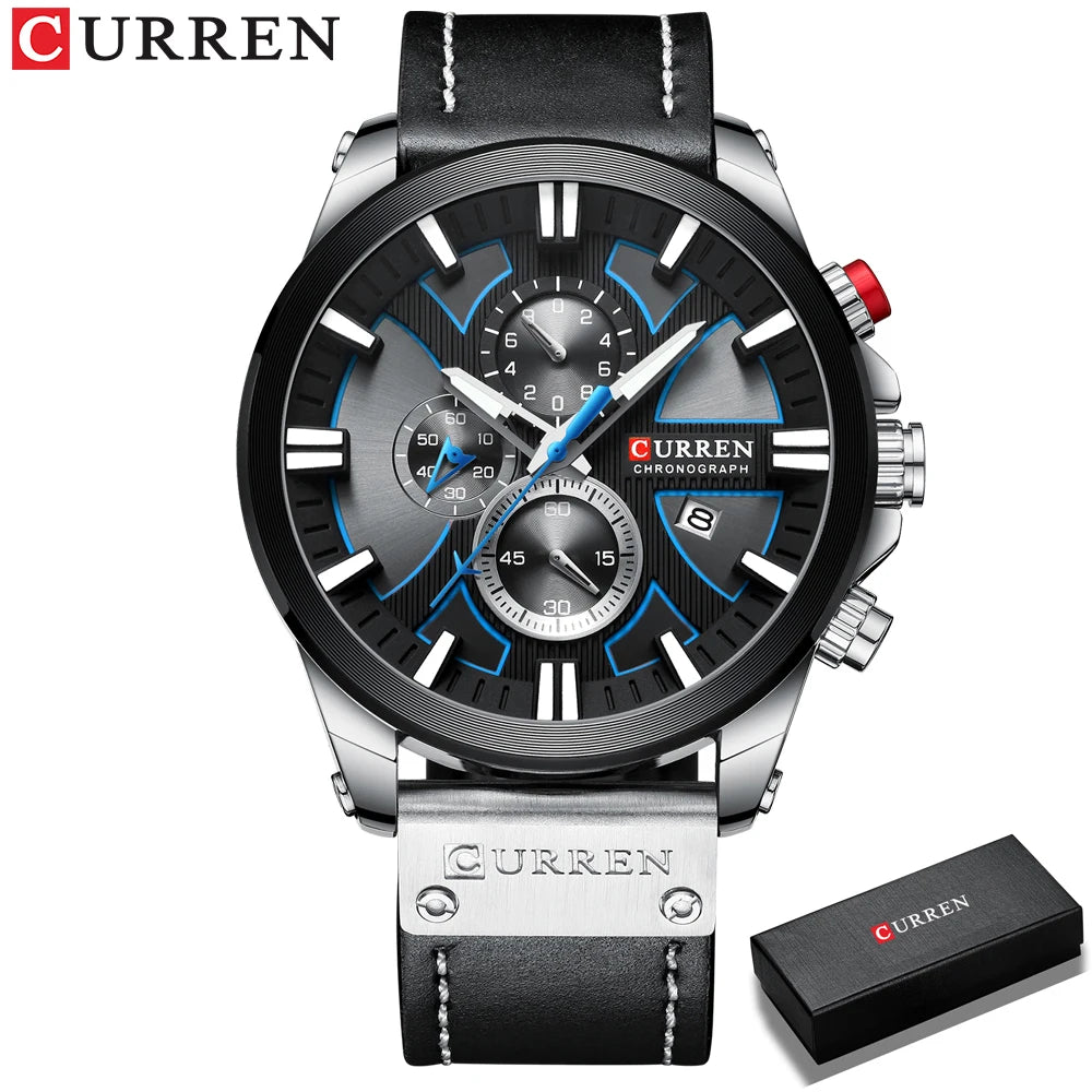 CURREN Brand Chronograph Sports Men's Watch Quartz Clock Leather Men's Luminous Watch Calendar Clock Relogio Masculino