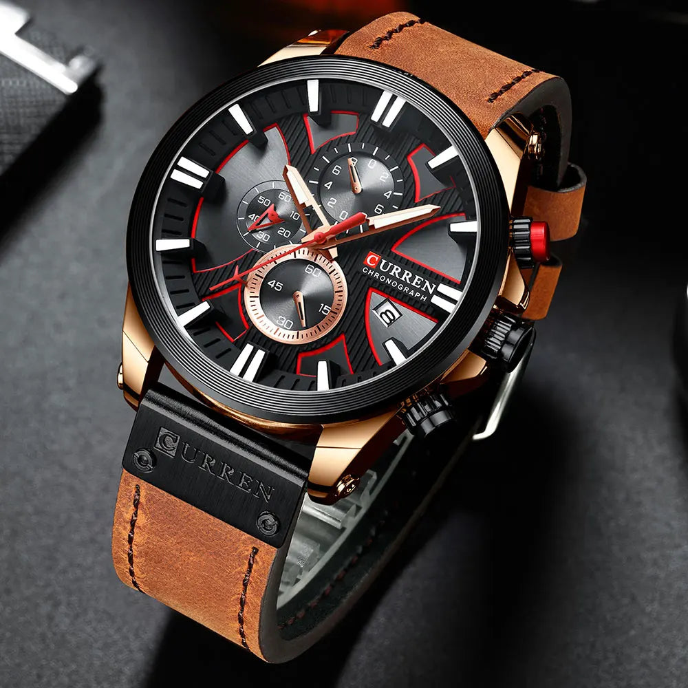 CURREN Brand Chronograph Sports Men's Watch Quartz Clock Leather Men's Luminous Watch Calendar Clock Relogio Masculino