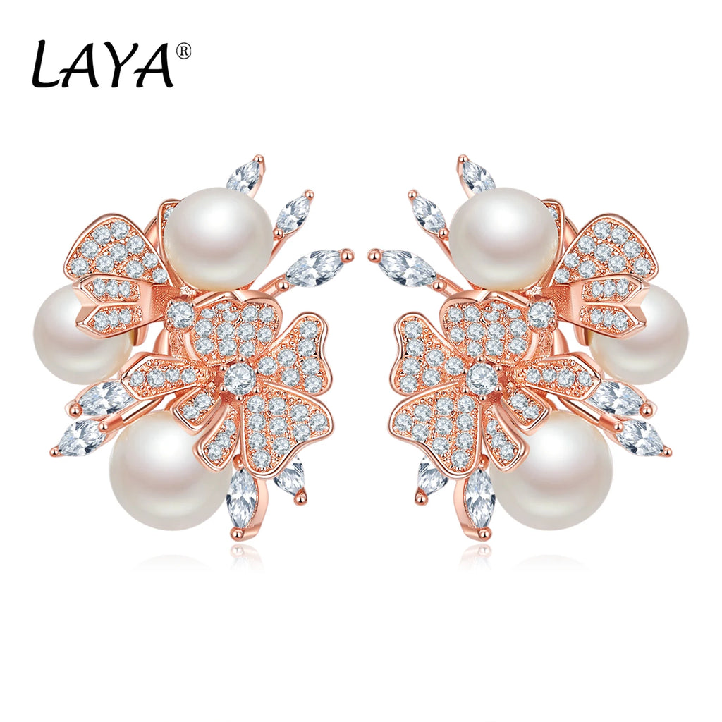 925 Sterling Silver Fashion New Style High Quality Zircon Shell Pearl Flower Clip Earrings  Women's Wedding Party Luxury Jewelry