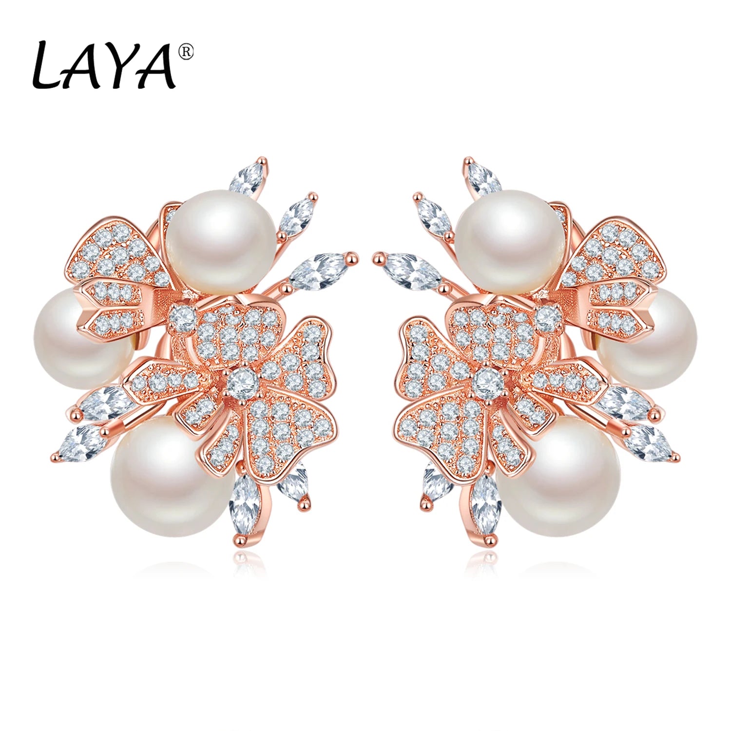 925 Sterling Silver Fashion New Style High Quality Zircon Shell Pearl Flower Clip Earrings  Women's Wedding Party Luxury Jewelry