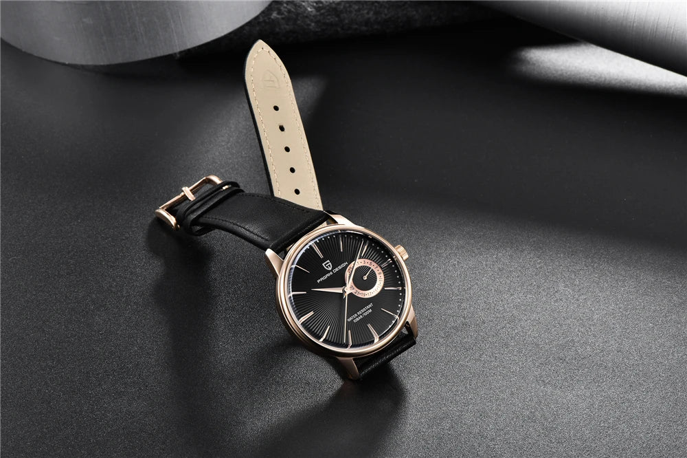 PAGNI DESIGN Mens Quartz Watches Mens Fashion Business Clock Waterproof Leather Sports Watch Men Luxury Brand Gold Wristwatches