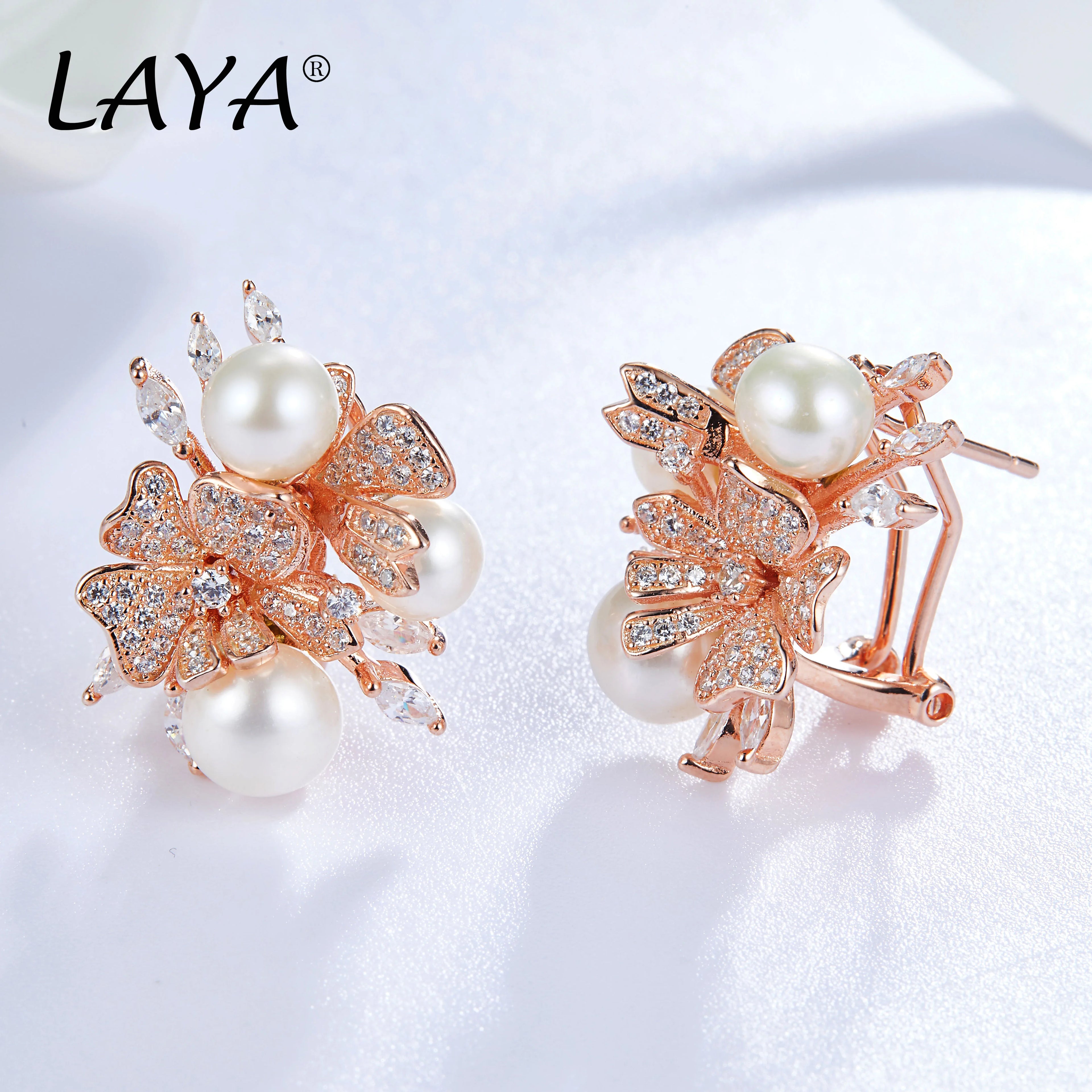 925 Sterling Silver Fashion New Style High Quality Zircon Shell Pearl Flower Clip Earrings  Women's Wedding Party Luxury Jewelry