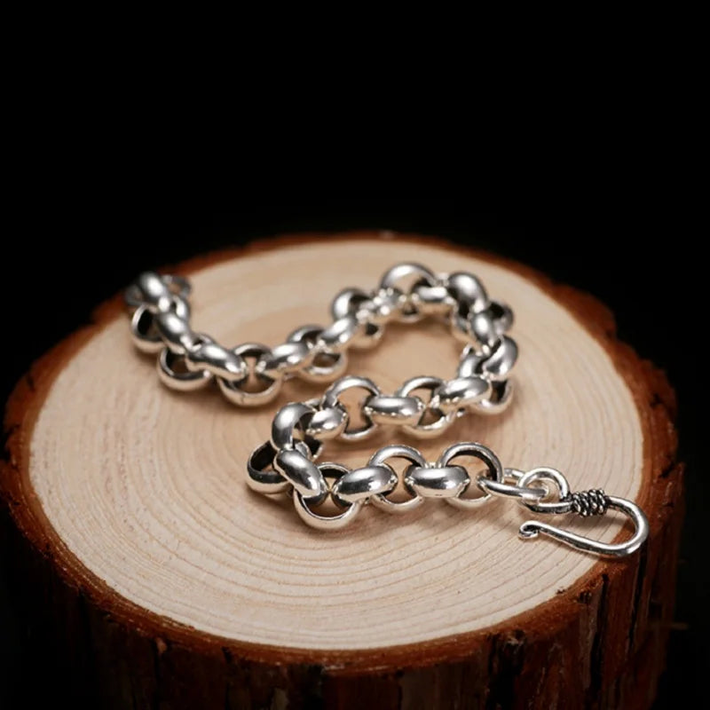 Pure Silver Bright Simple Circle Round Buckle Bracelet 925 Sterling Silver Jewelry 8/10mm Classical Chain Bracelets Man Woman