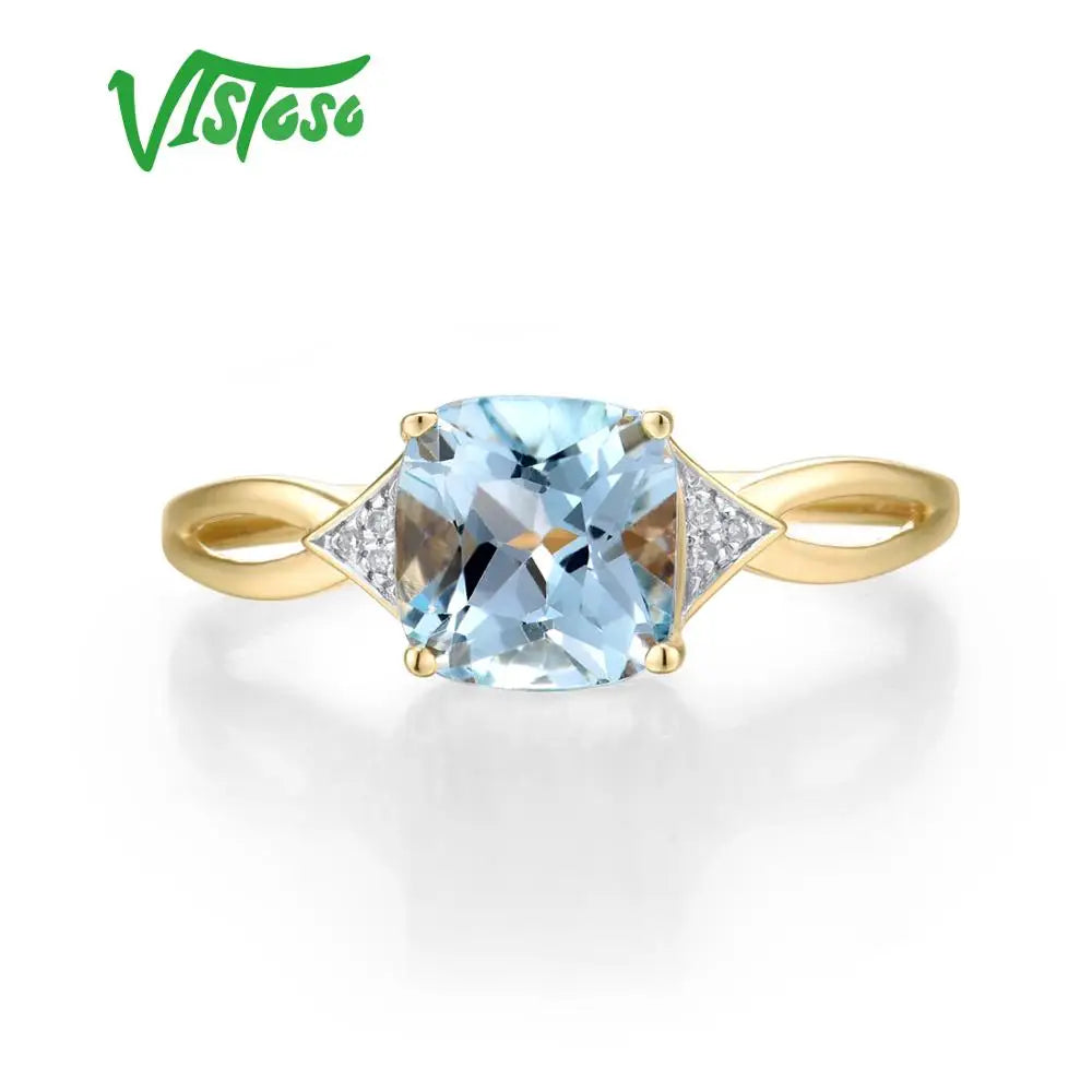 VISTOSO Authentic 14K 585 Yellow White Gold Ring For Women Diamond Sky Blue Topaz Citrine Delicate Anniversary Gift Fine Jewelry