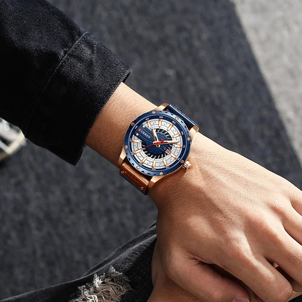 CURREN Mens Watches Top Brand Luxury Casual Quartz Leather Wristwatches Business Male Clock with Date and Luminous hands