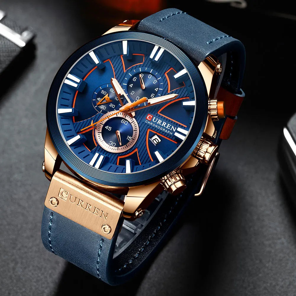 CURREN Brand Chronograph Sports Men's Watch Quartz Clock Leather Men's Luminous Watch Calendar Clock Relogio Masculino