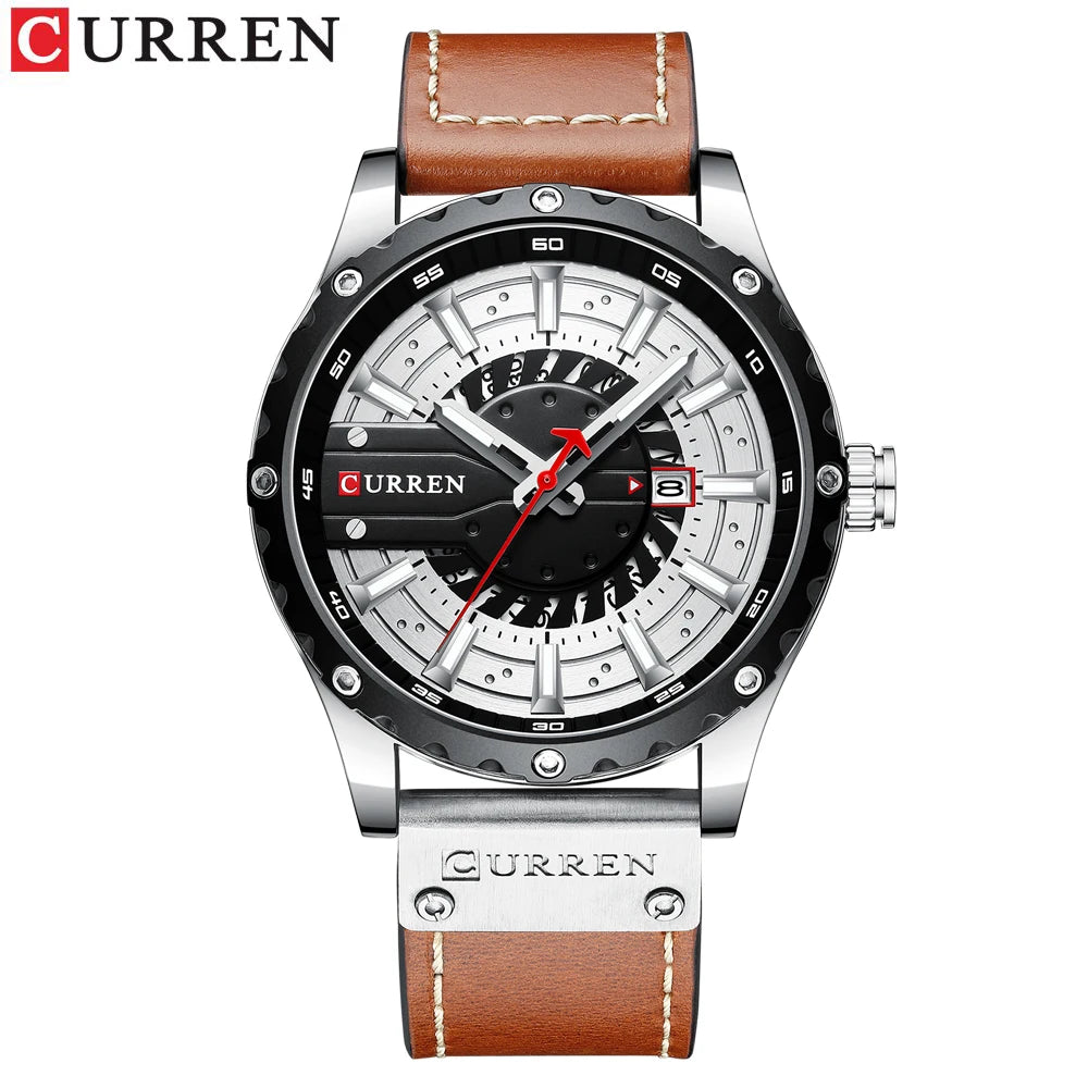 CURREN Mens Watches Top Brand Luxury Casual Quartz Leather Wristwatches Business Male Clock with Date and Luminous hands