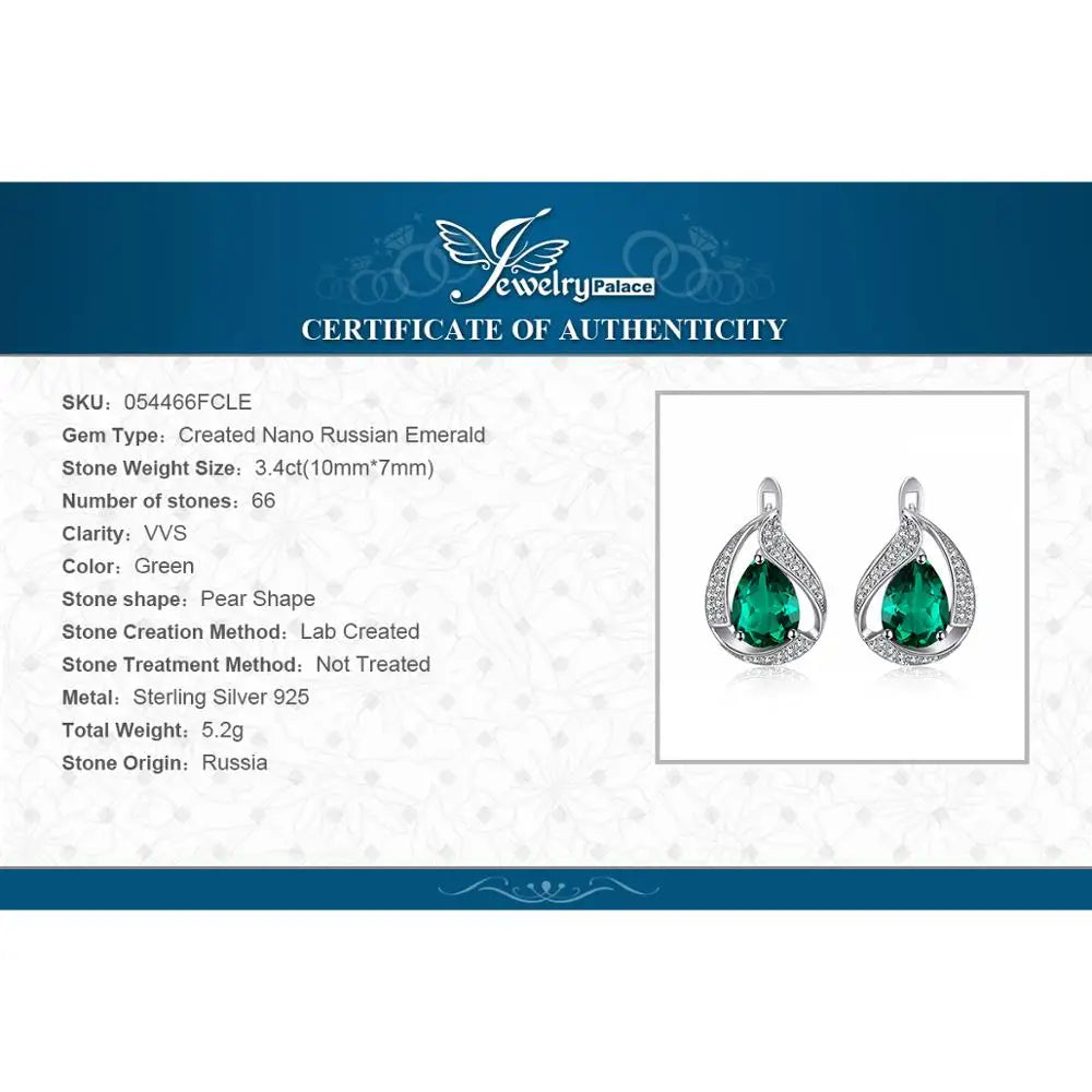 JewelryPalace Green Simulated Nano Emerald 925 Sterling Silver Hoop Clip Earrings for Women Jewelry