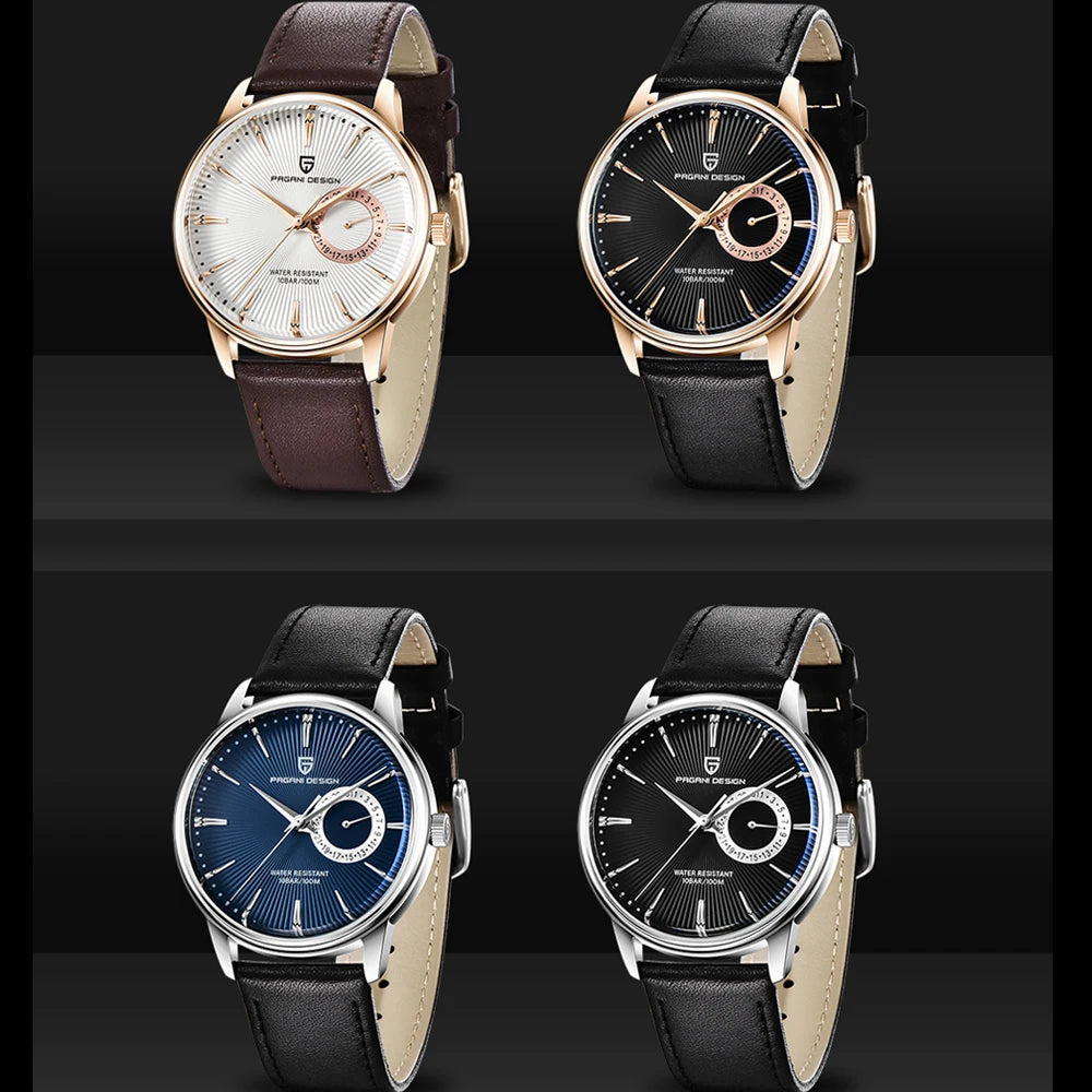 PAGNI DESIGN Mens Quartz Watches Mens Fashion Business Clock Waterproof Leather Sports Watch Men Luxury Brand Gold Wristwatches