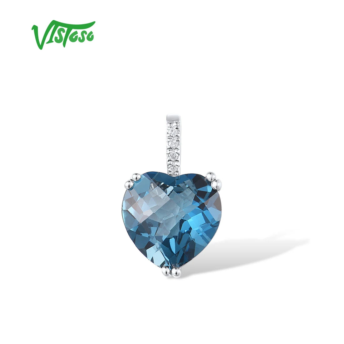VISTOSO Genuine 14K 585 Rose/White/Yellow Gold Pendant For Women Radiant Sky Blue Topaz/Garnet/Smoky Quartz Diamond Fine Jewelry