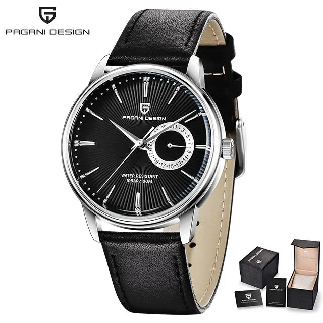 PAGNI DESIGN Mens Quartz Watches Mens Fashion Business Clock Waterproof Leather Sports Watch Men Luxury Brand Gold Wristwatches