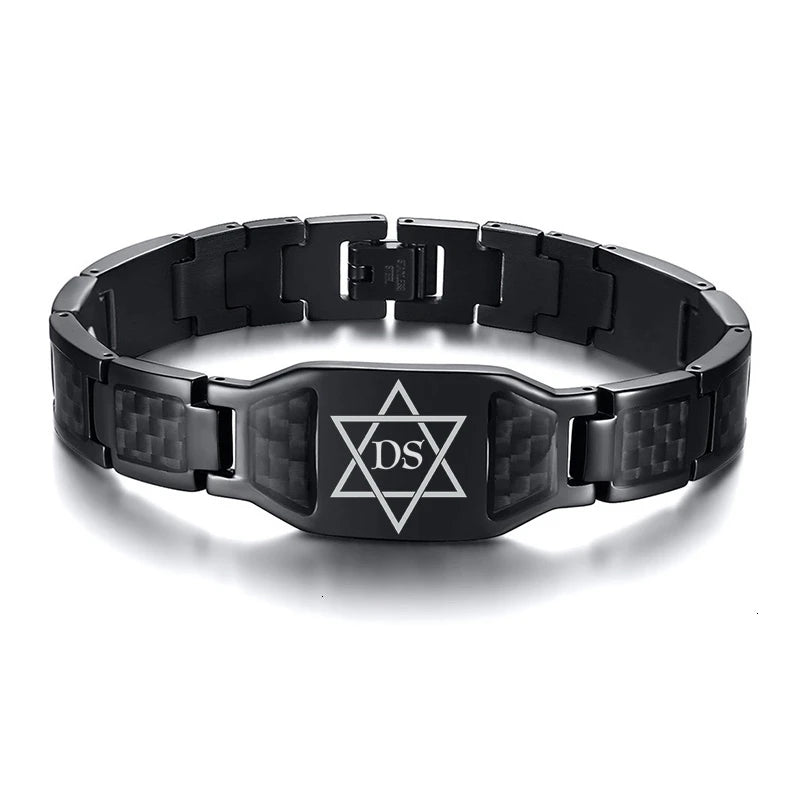 Vnox Personalize Mens Stylish Scorpion Cross Shield Images Chain Bracelets with Unique Carbon Fiber Custom Jewelry Gifts for Him