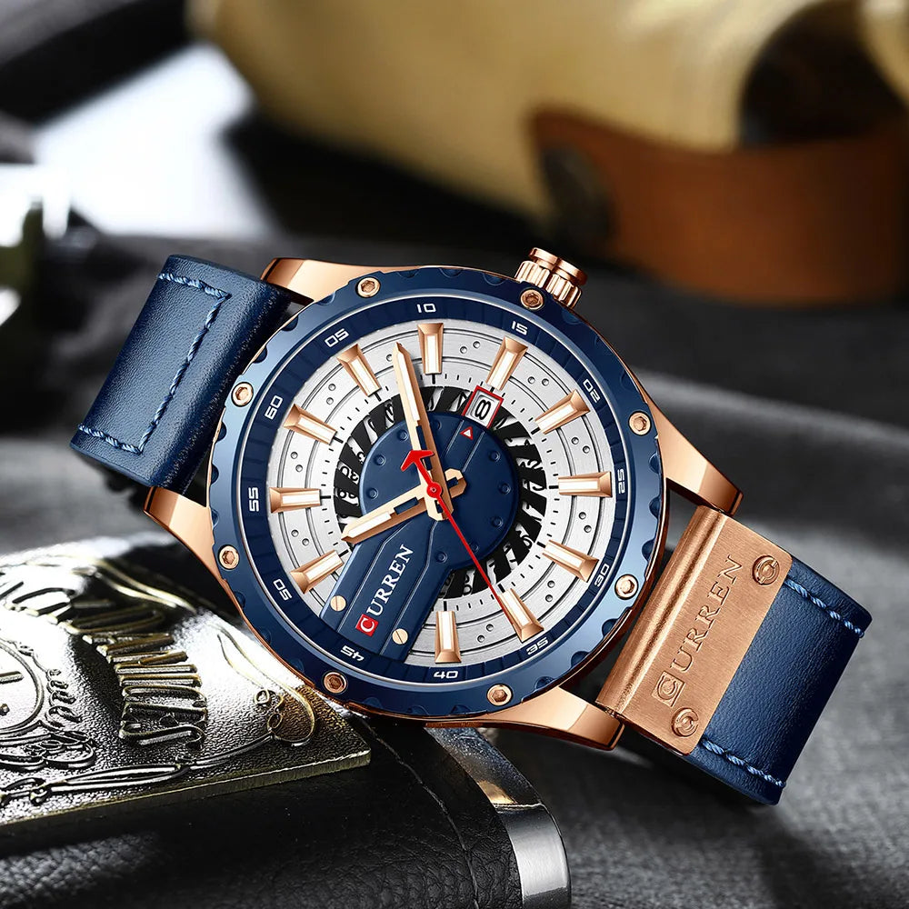 CURREN Mens Watches Top Brand Luxury Casual Quartz Leather Wristwatches Business Male Clock with Date and Luminous hands