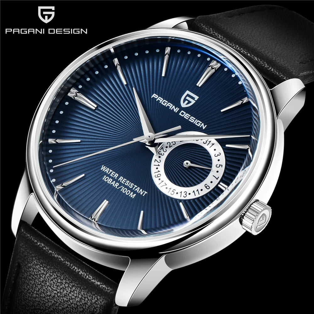 PAGNI DESIGN Mens Quartz Watches Mens Fashion Business Clock Waterproof Leather Sports Watch Men Luxury Brand Gold Wristwatches
