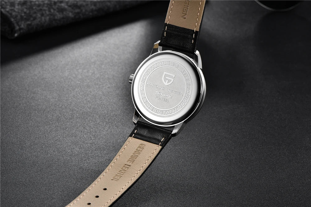 PAGNI DESIGN Mens Quartz Watches Mens Fashion Business Clock Waterproof Leather Sports Watch Men Luxury Brand Gold Wristwatches