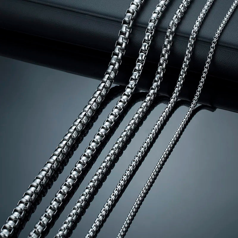Round Box Chain for Men Boys,Gold Silver Black Plated Stainless Steel Chain Collars,Unisex Jewelry Gifts,18 to 30 Inch