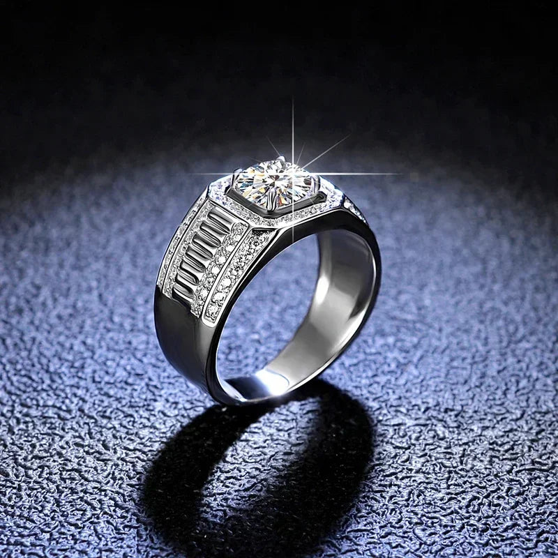 Men's Luxury Eternal 18K White Gold Rings With Credentials GRA Round Luxury 1 Carat VVS D Color Diamond Moissanite Wedding Rings