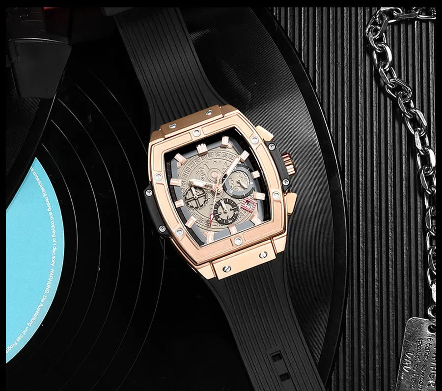 MEGIR & RUIMAS Watches for Men Fashion Military Sport Tonneau Chronograph Quartz Wristwatch with Date 24-hour 3atm Waterproof